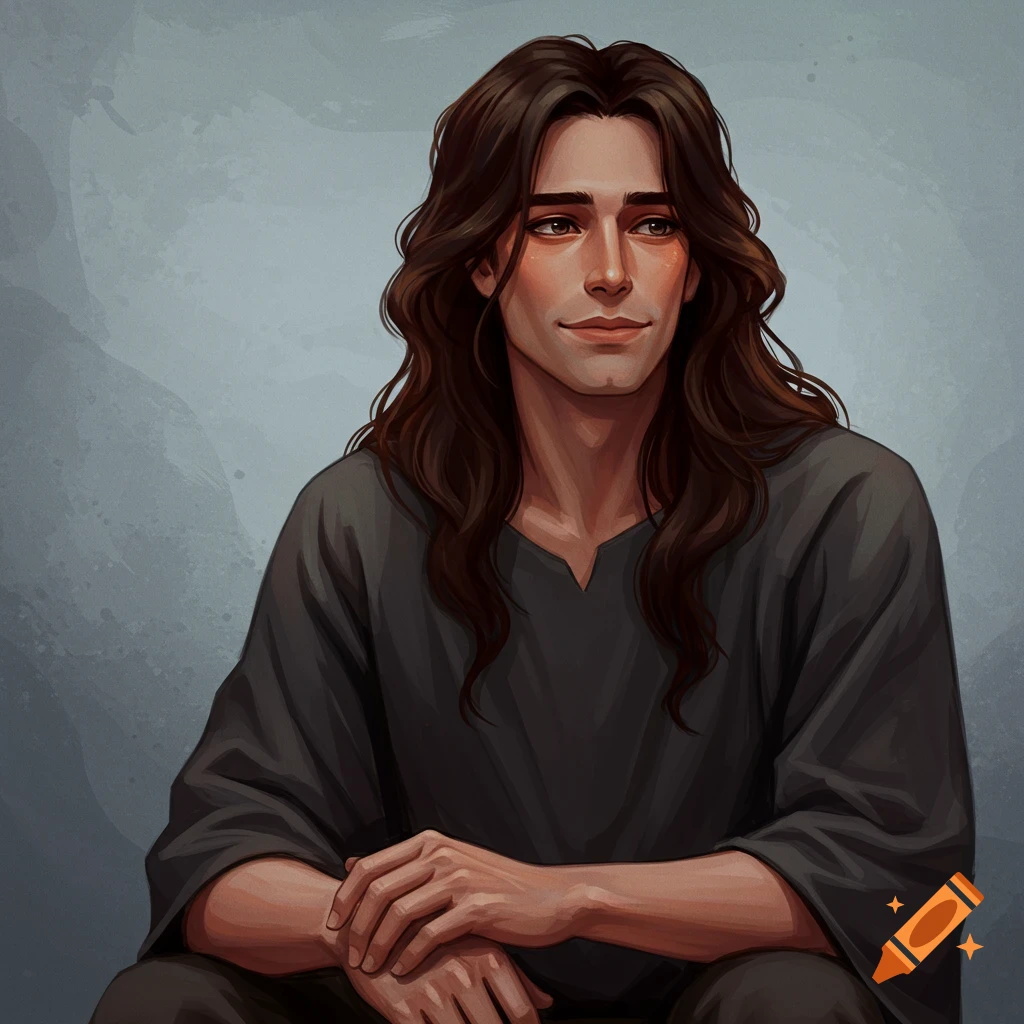 Image of a man with long brown hair sitting.