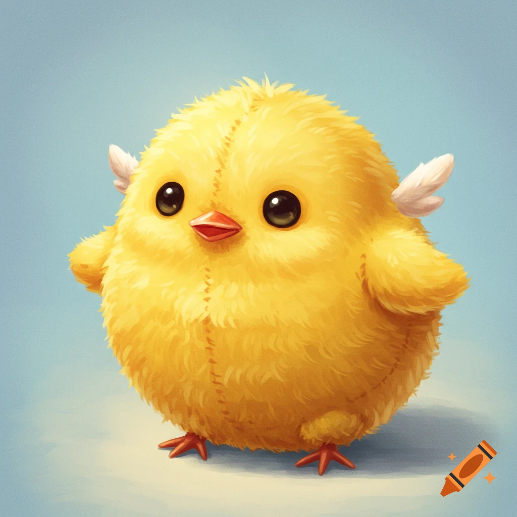 A round, yellow, fluffy stuffed animal chick.
