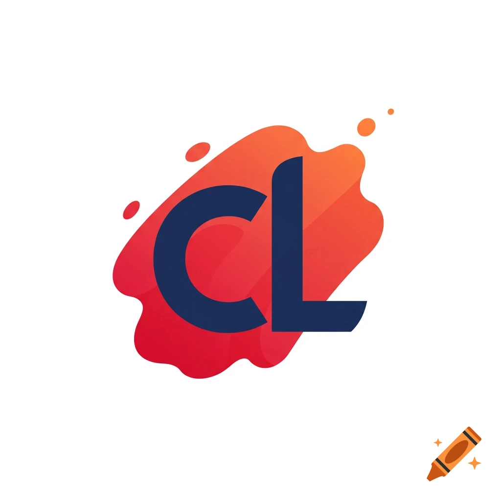 Logo with dark blue letters CL on an orange and red splash shape.
