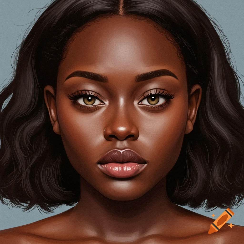 Close-up portrait of a woman with dark skin, hazel eyes, and short dark hair.