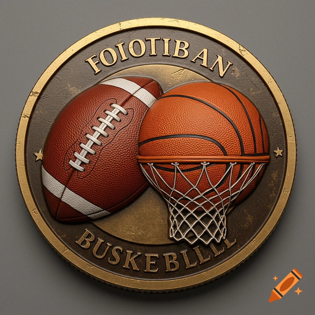 Coin featuring a football and a basketball