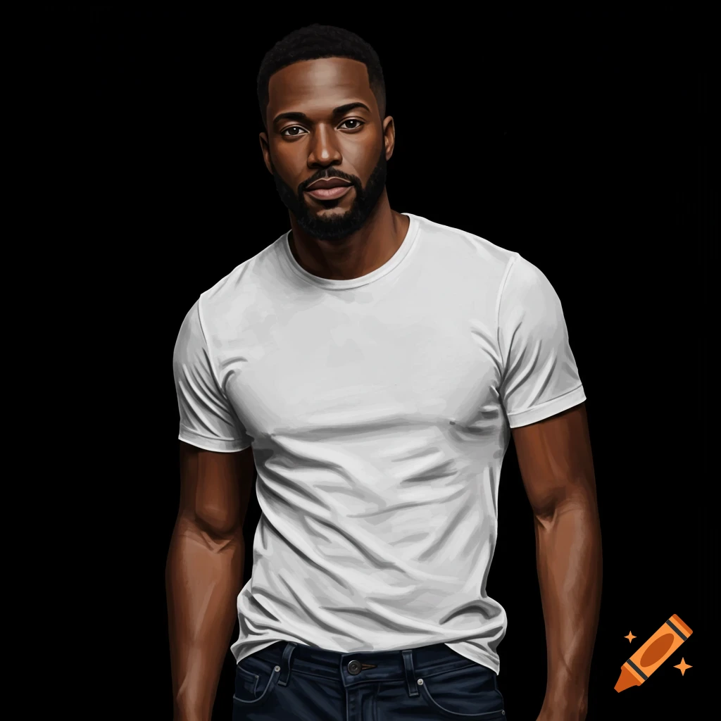 A black man wearing a white t-shirt and jeans, looking at the camera.