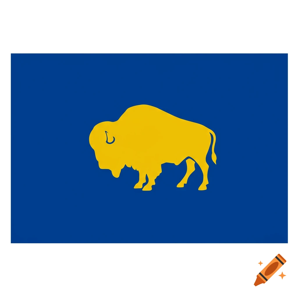 Golden silhouette of a buffalo on a blue background in a vector style