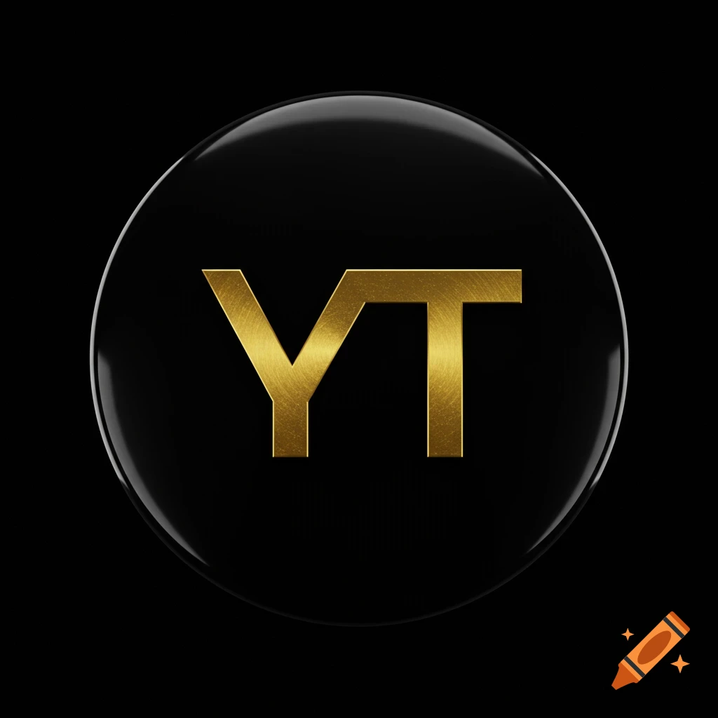 A shiny black circle with the gold letters YT in the center.