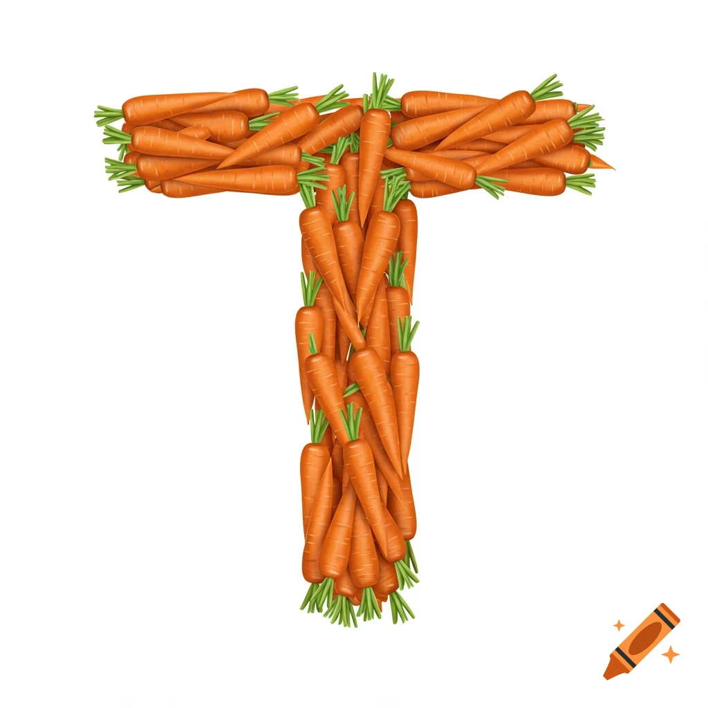 The letter T formed by many carrots