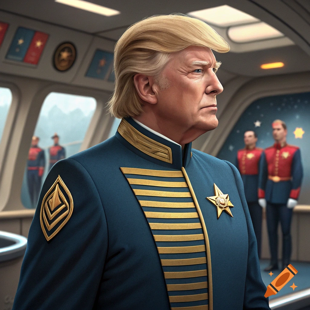 Donald Trump as a Star Trek admiral in a ship interior