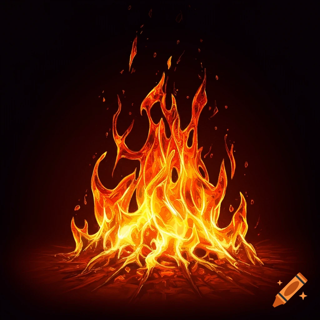 Stylized flames resembling glass or crystal.