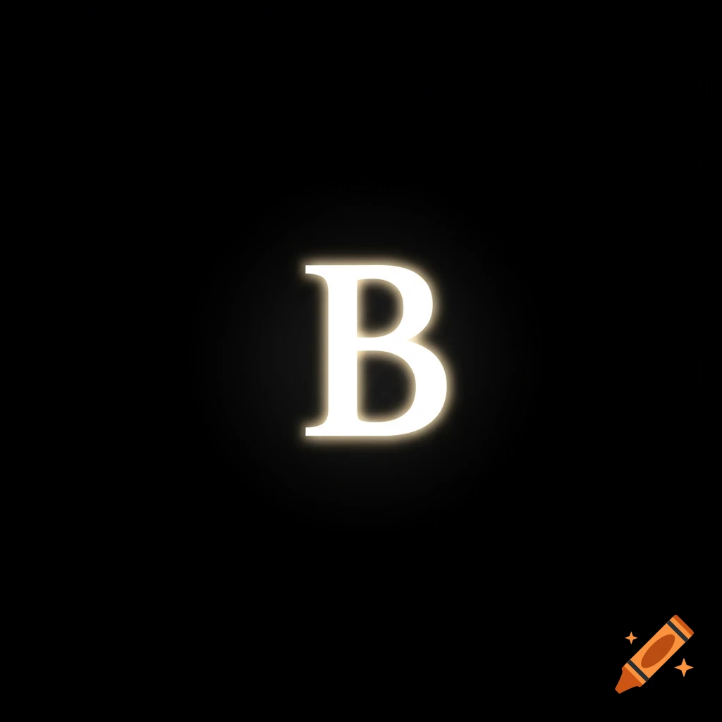 A glowing capital letter B on a black background.