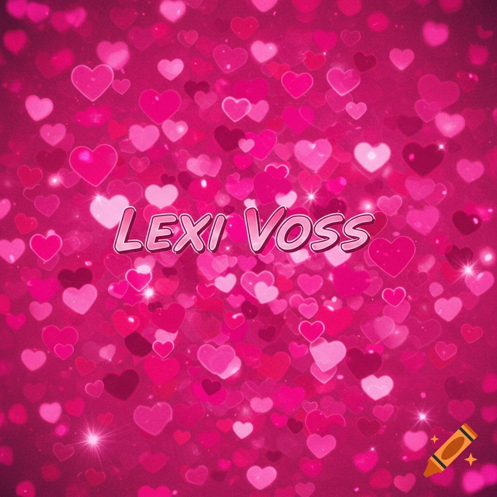 A pink background covered in sparkling hearts with the text LEXI VOSS in the center.