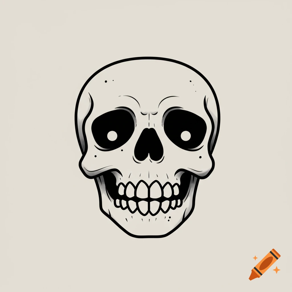 A minimalist cartoon skull illustration in tattoo style