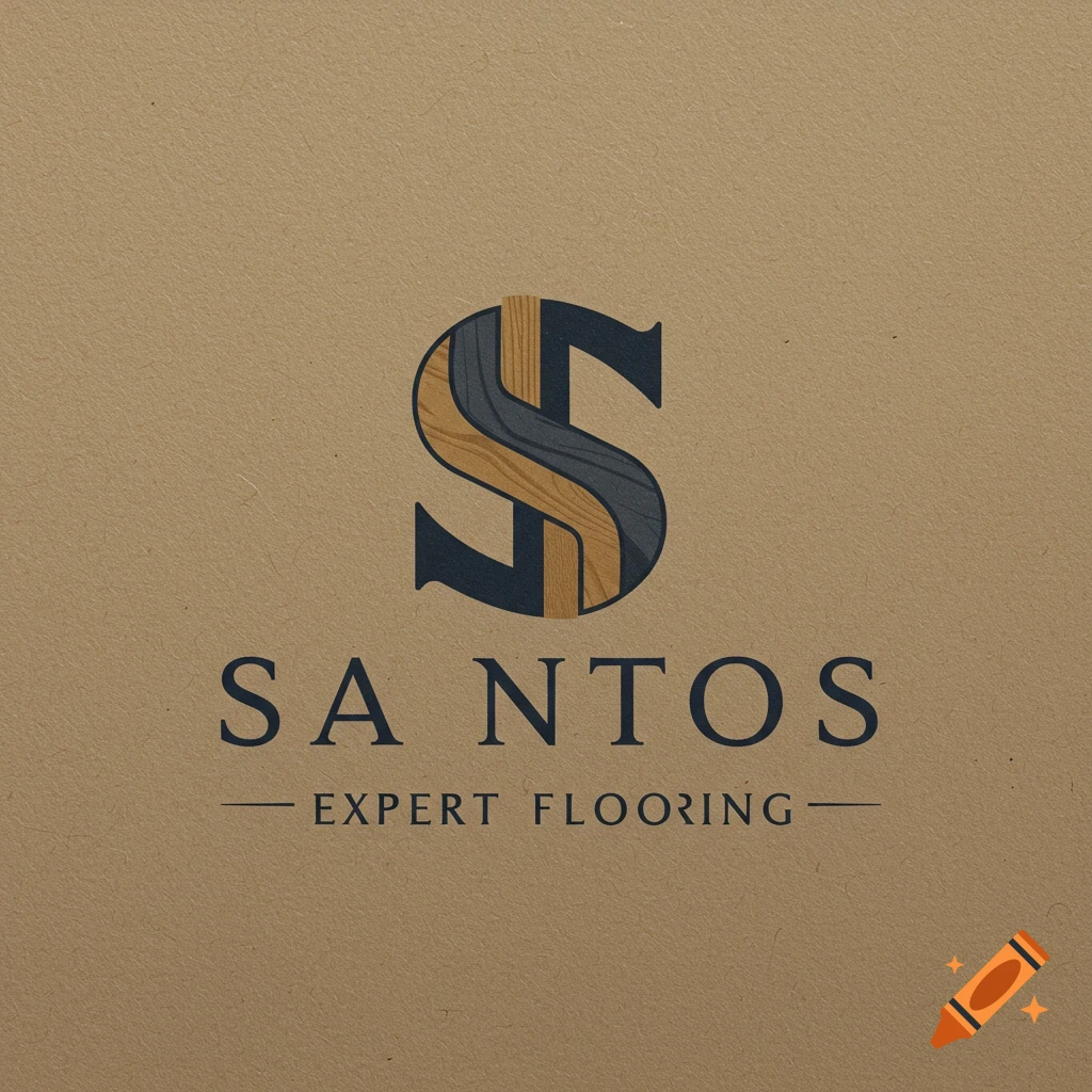 Logo for Santos Expert Flooring with wood-textured S and text on brown background.