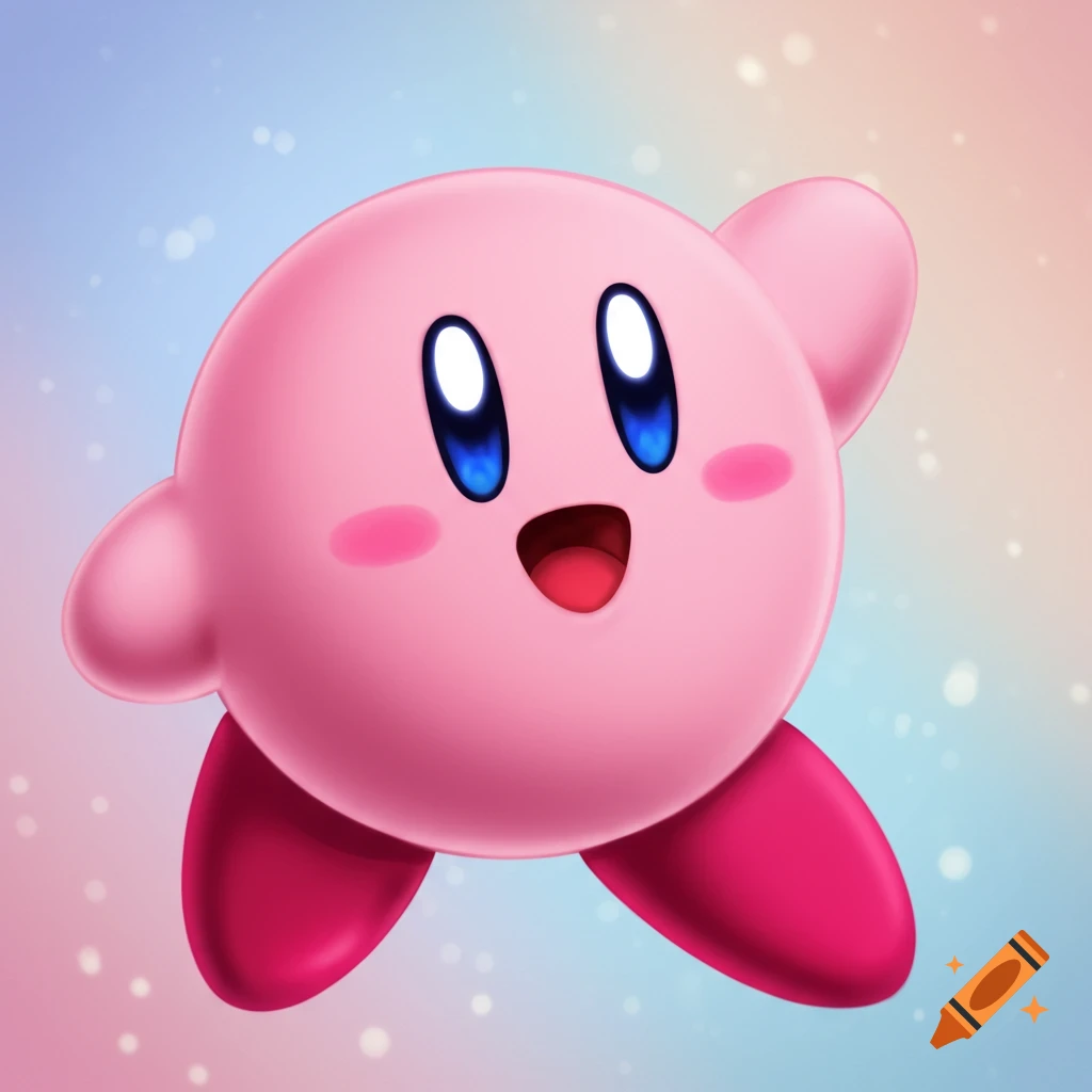 Kirby floating with a happy expression.