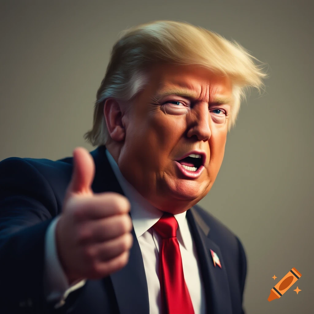 Portrait of a person resembling Donald Trump giving a thumbs up