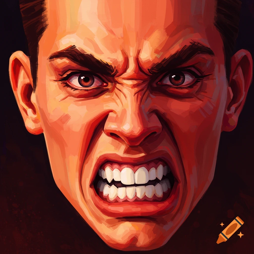 A face contorted in intense anger