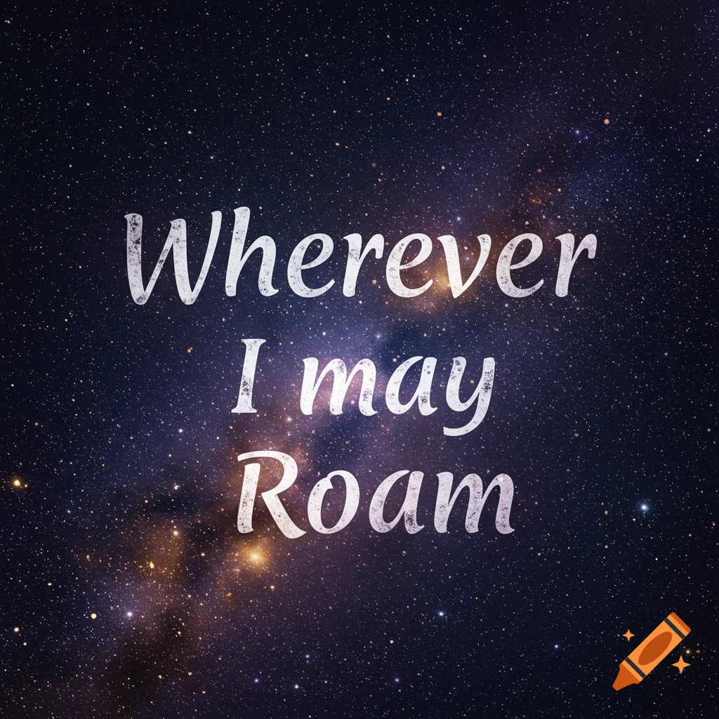 Text reading 'Wherever I may Roam' over a starry space background.