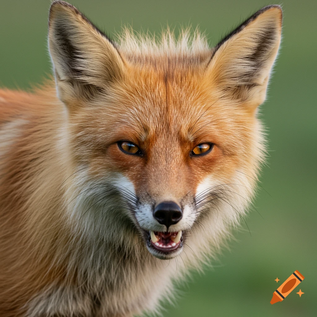 Close-up photorealistic portrait of a red fox looking intense