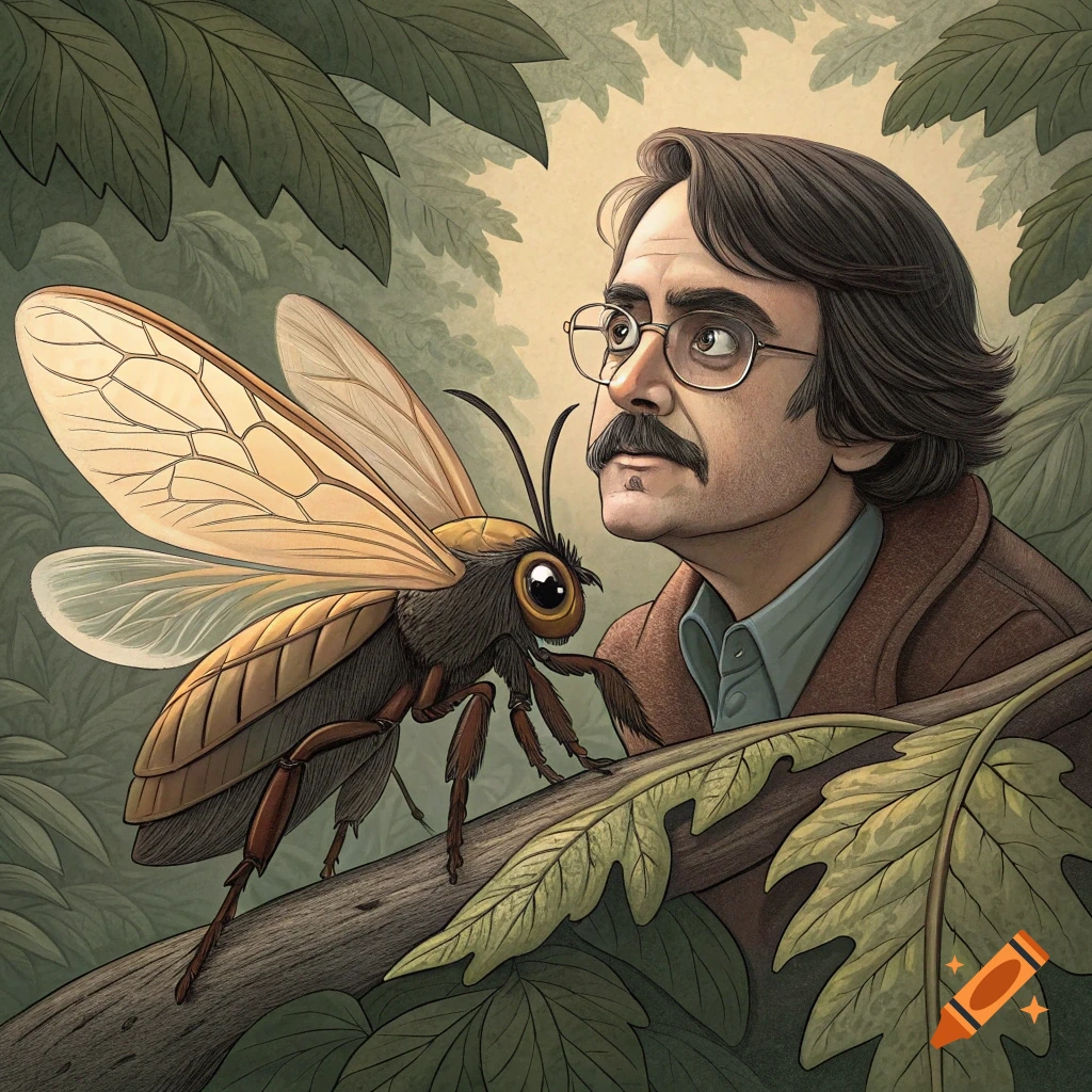 Man Insect Drawing Cartoon illustration of a man looking disgusted while being swarmed by ...