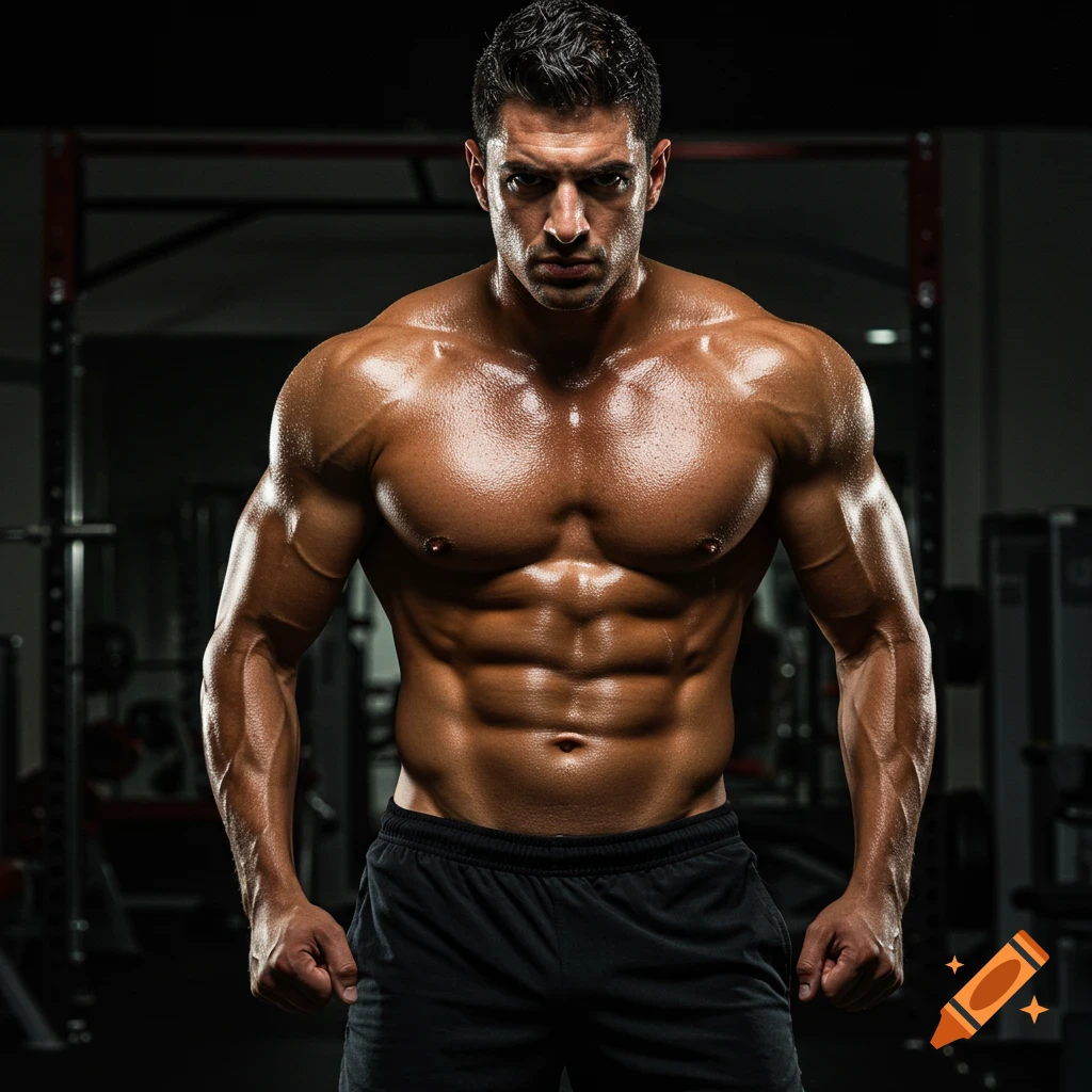 Muscular man posing in a gym