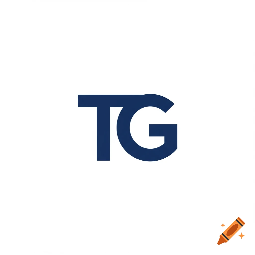 A professional logo design featuring the letters TG in dark blue.