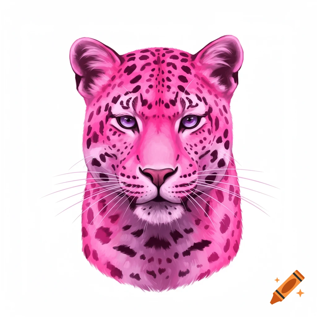 Pink leopard head on a white background