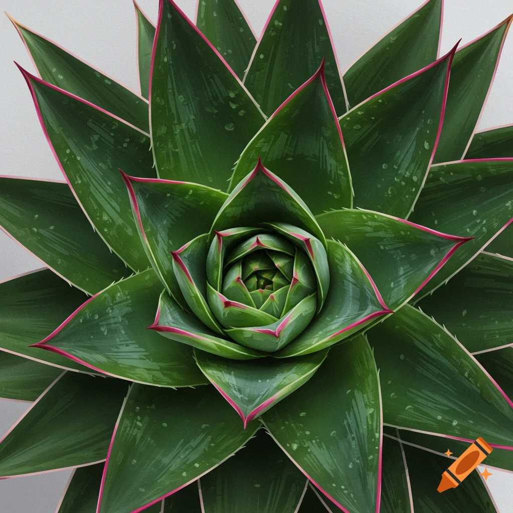 Close-up view of a green succulent plant with pink tips, showing a spiral pattern.