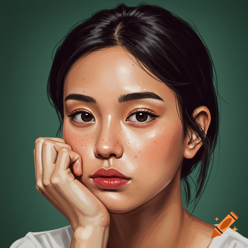 Portrait of a young woman resting her head on her hand.