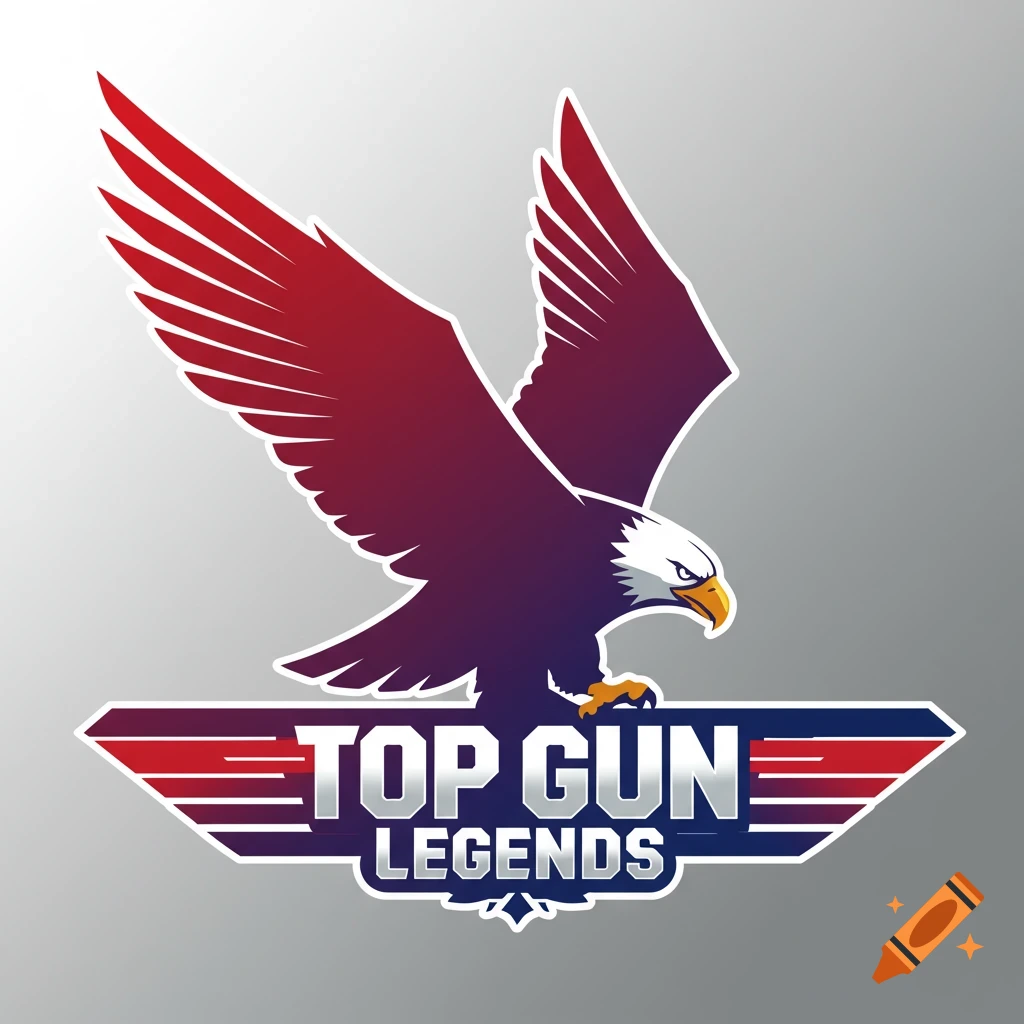Logo of a red, white, and blue eagle with 'TOP GUN LEGENDS' text below it.