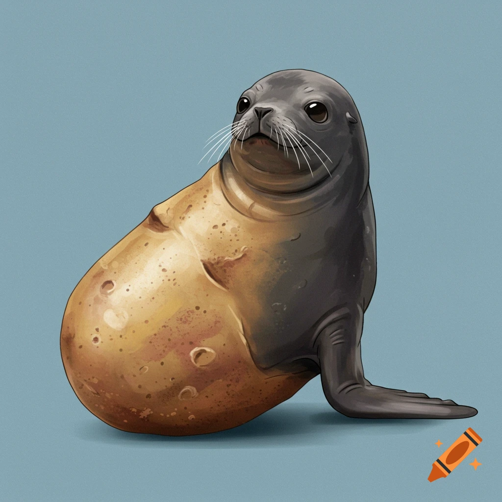 A seal with its body morphed into a potato