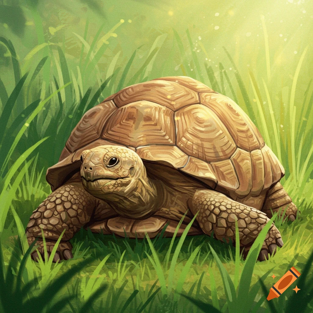 A tortoise in tall grass.