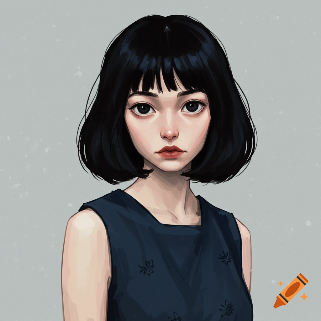 A young woman with short black hair