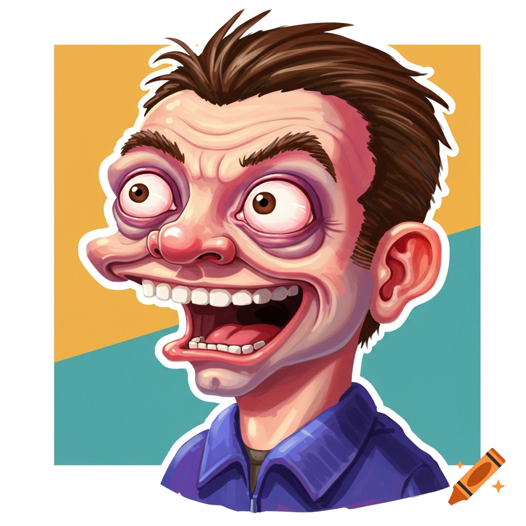A cartoon of a man with wide eyes, open mouth, and an exaggerated shocked expression.