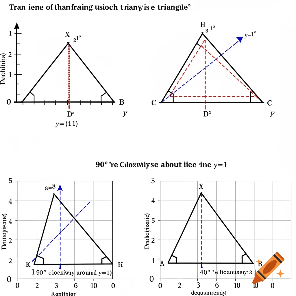 Graph showing 90-degree clockwise rotation of a triangle around y=1 on ...