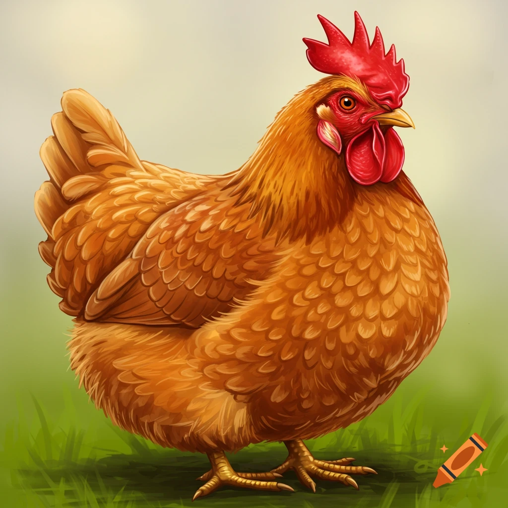 A brown chicken standing in grass.