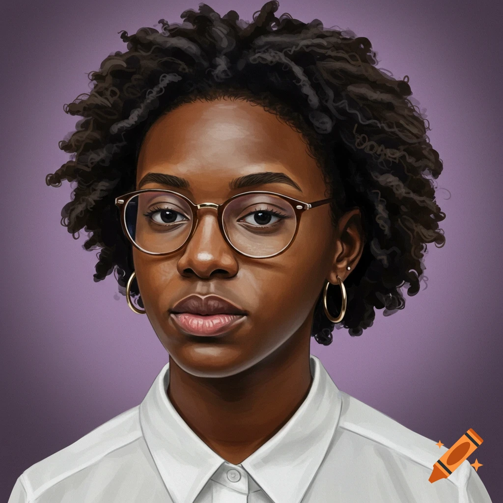 A woman with curly hair and glasses.