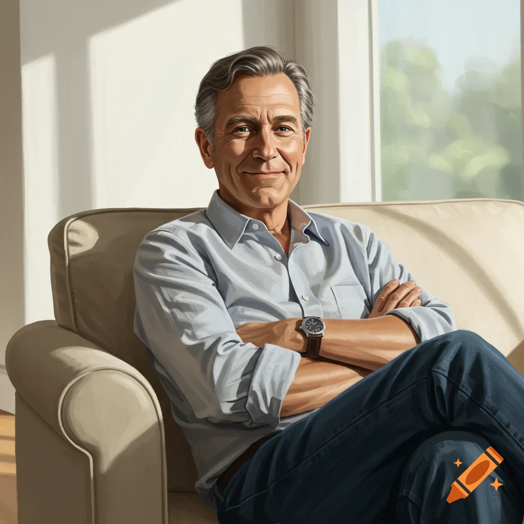 A man is sitting on a couch
