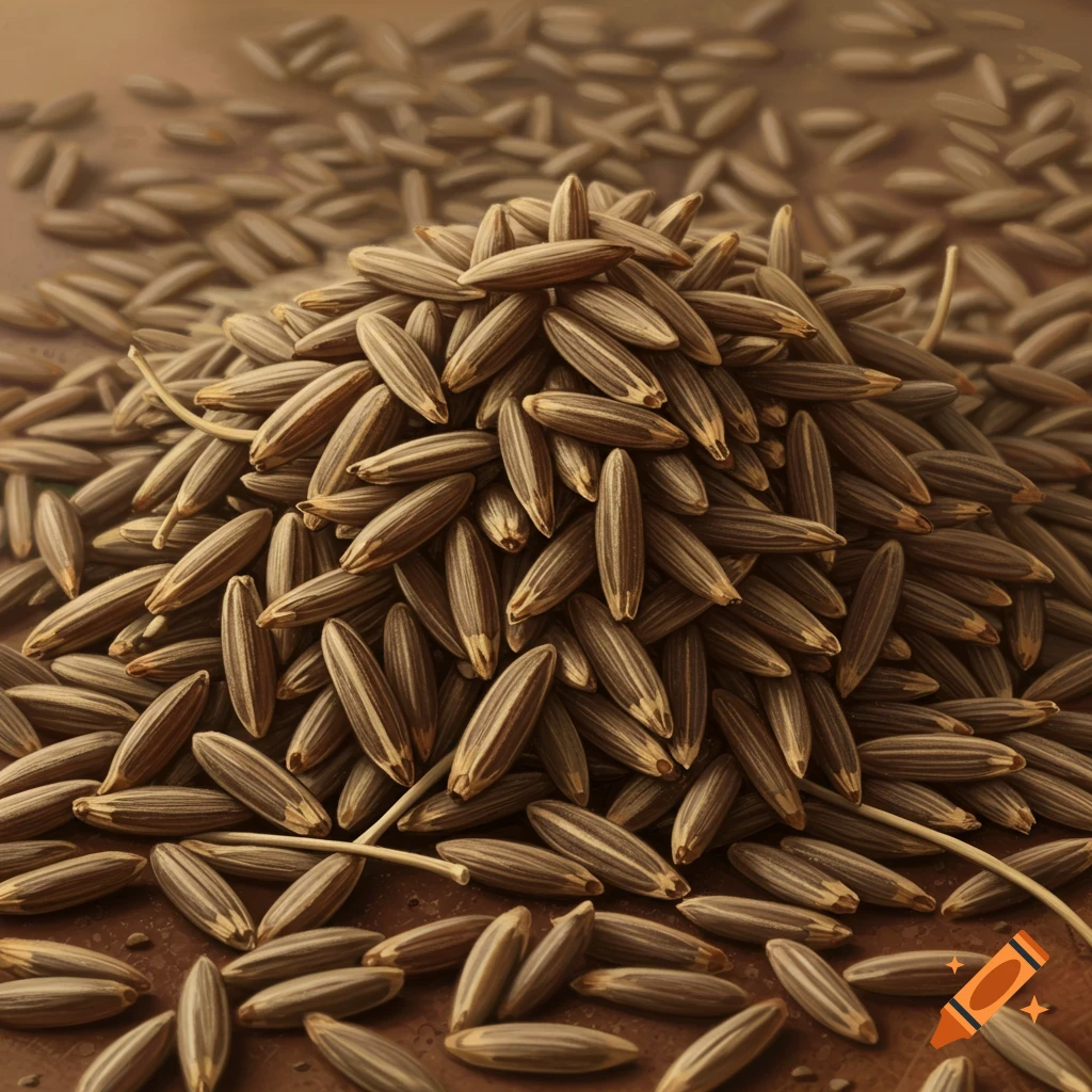 A close-up of a pile of cumin seeds.