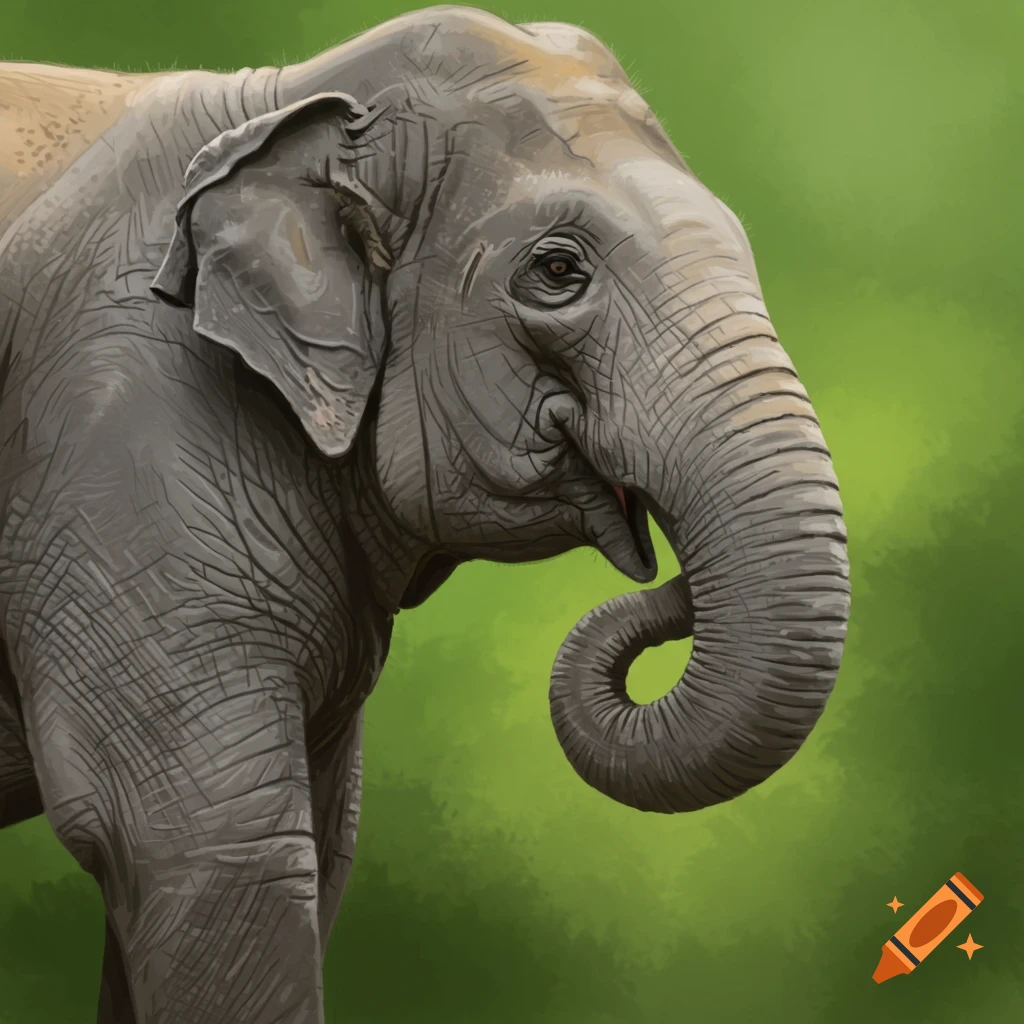 An elephant's head and trunk curling