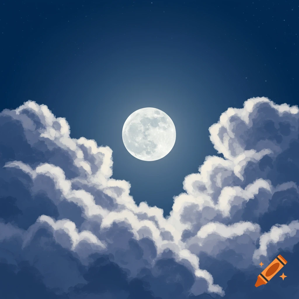 Full moon behind clouds.