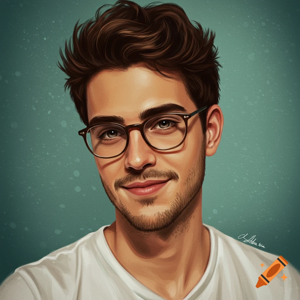 A young man with brown hair, glasses, and a beard, smiling.