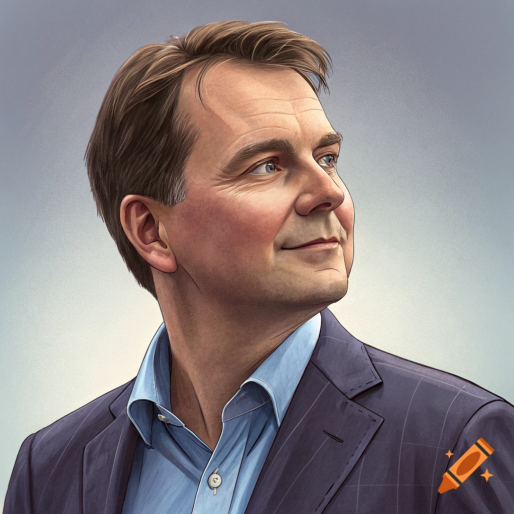 Illustration of a man in a suit looking to the side