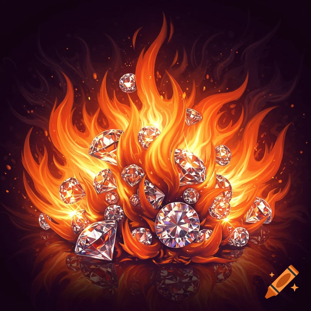 Diamonds engulfed in flames