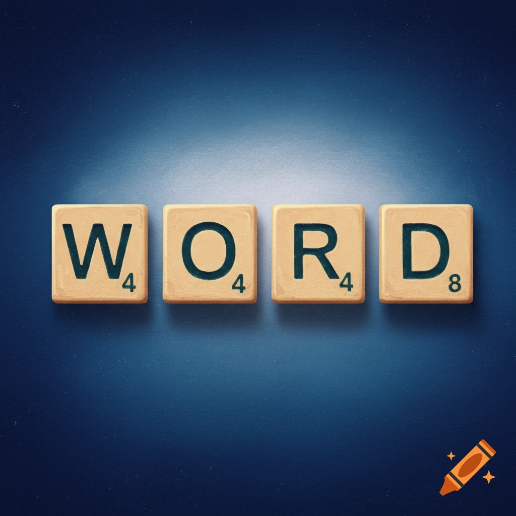 Four Scrabble tiles spelling WORD on a blue background