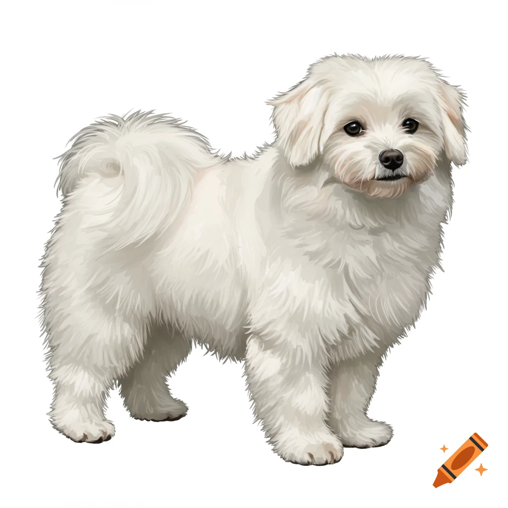 White Maltese dog on a white background.