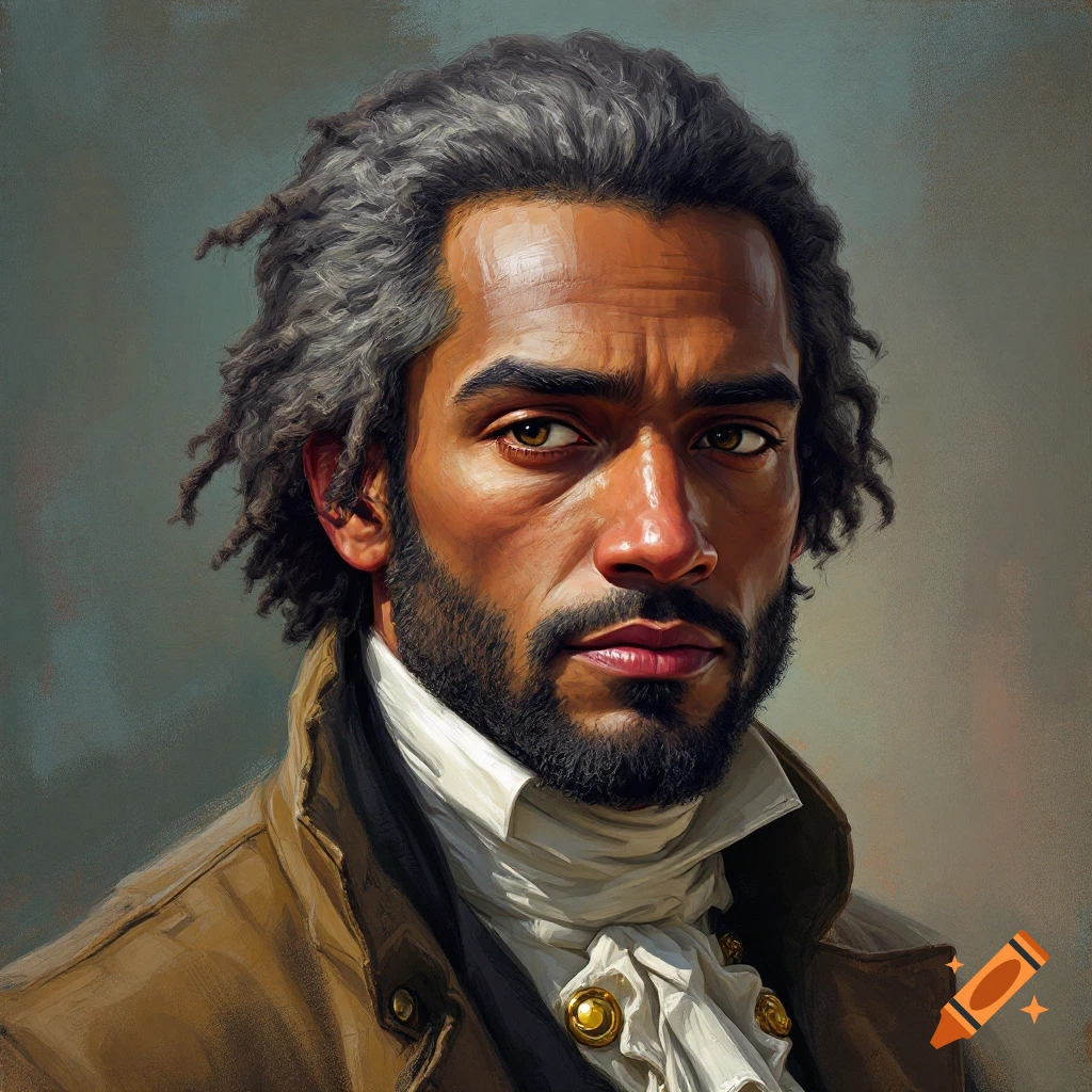 Painting of a man in a brown coat and white ruffled shirt.