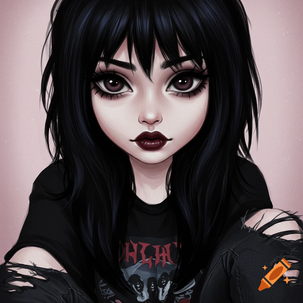 A gothic semi-anime girl with dark makeup and black hair.