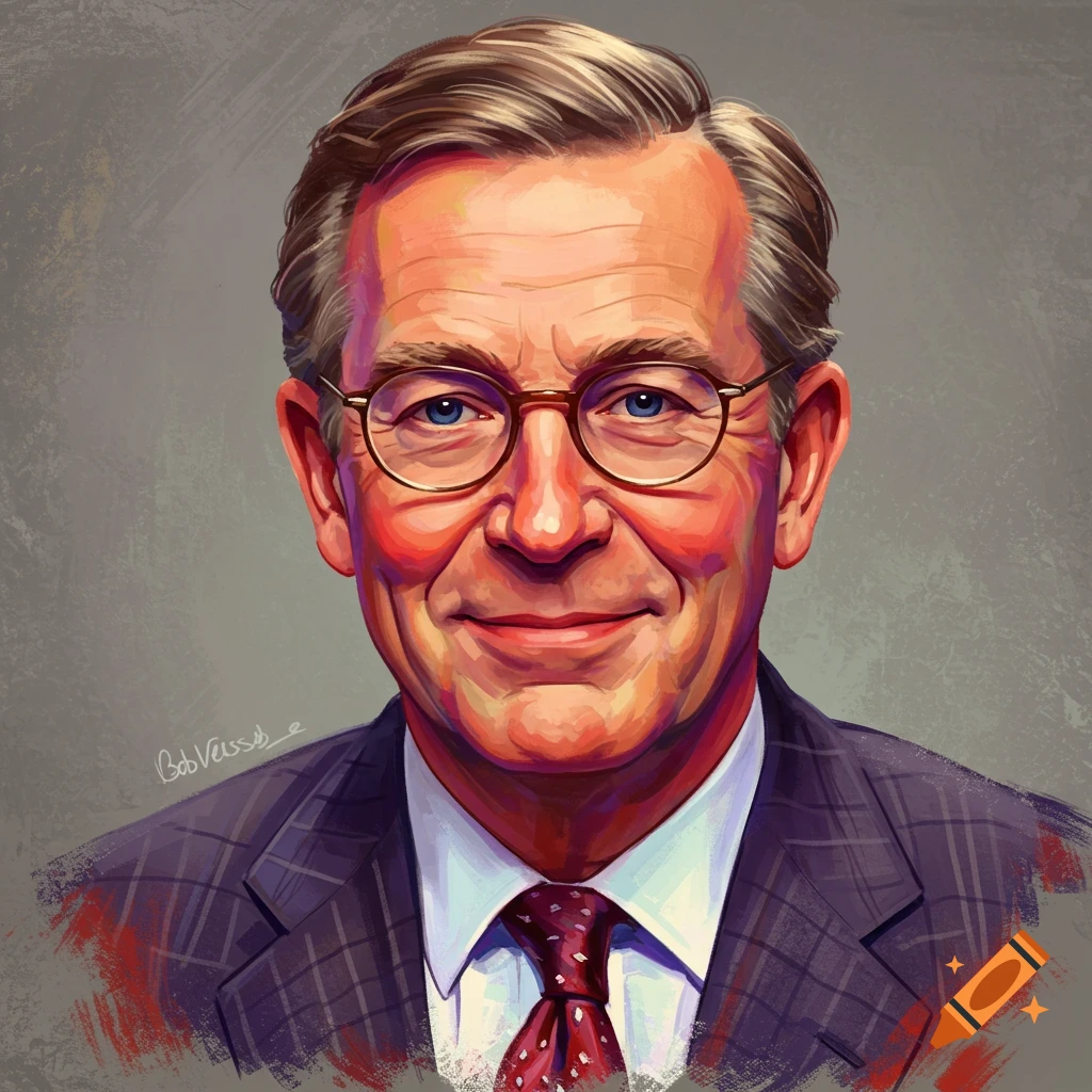 Portrait of a man with glasses, suit, and tie.