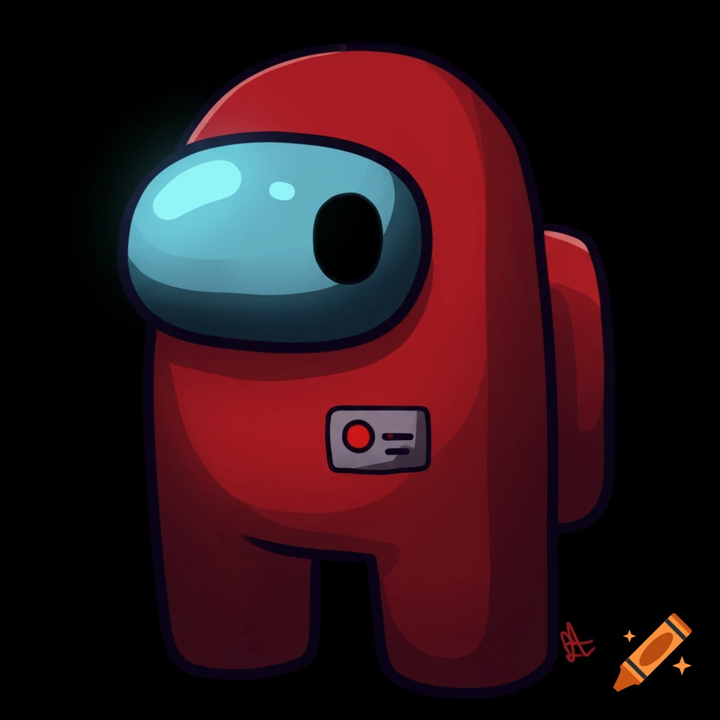 A red Among Us character stands against a black background.