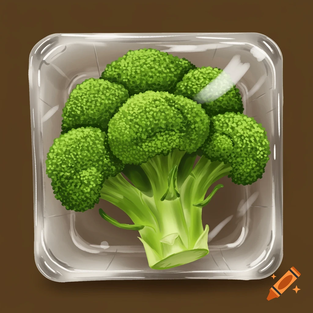 Broccoli in a clear plastic package.