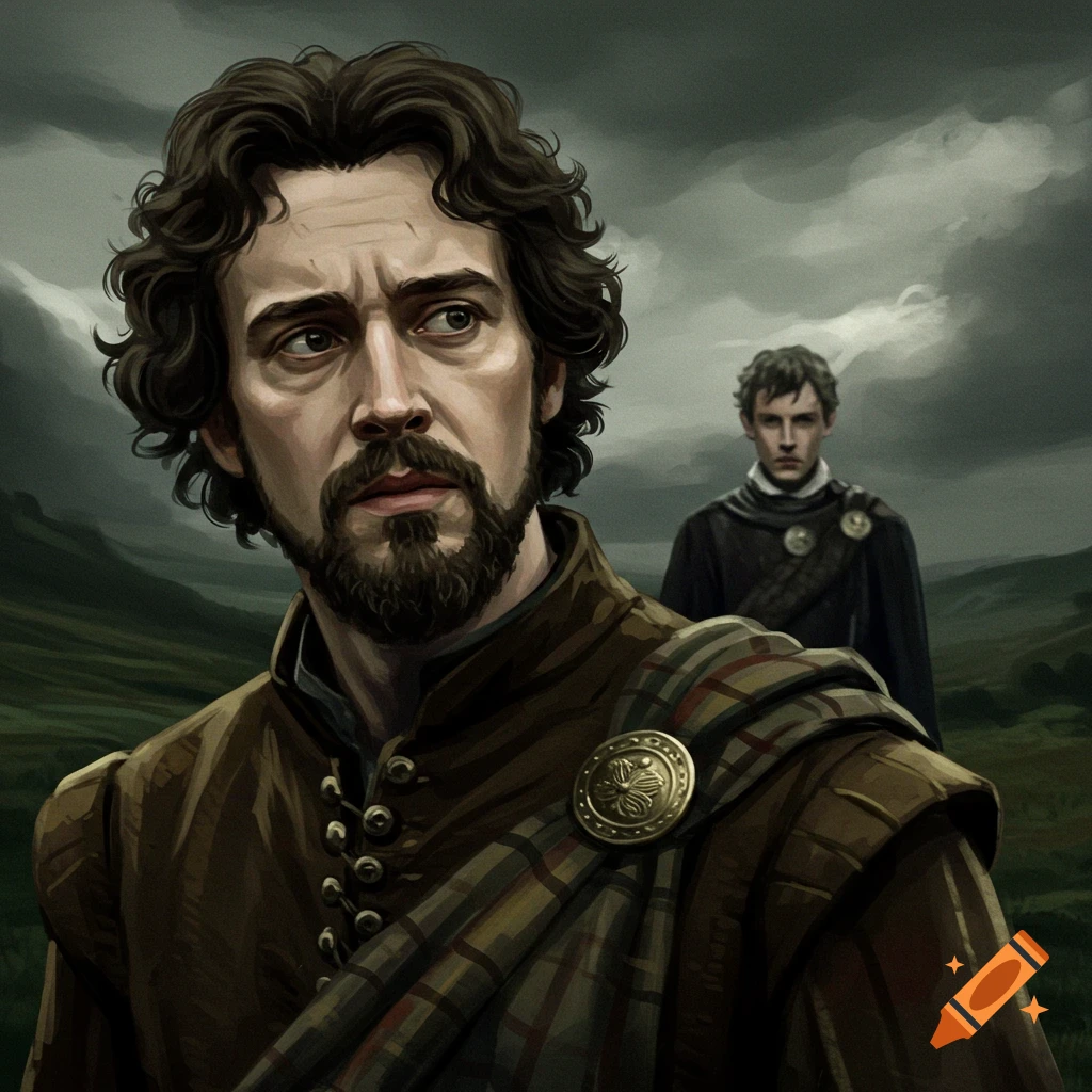 two men in historical fantasy attire in a landscape