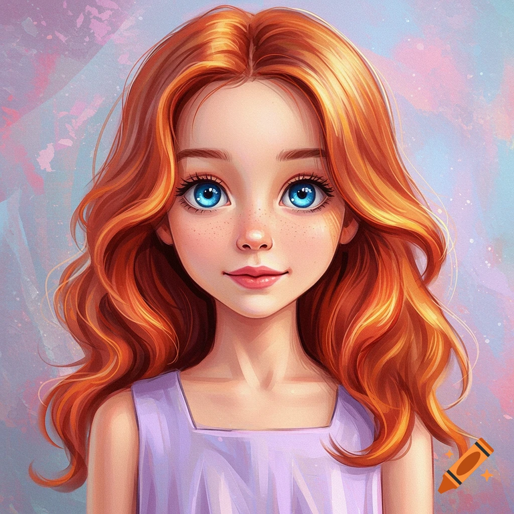 Portrait of a young girl with red hair and blue eyes.
